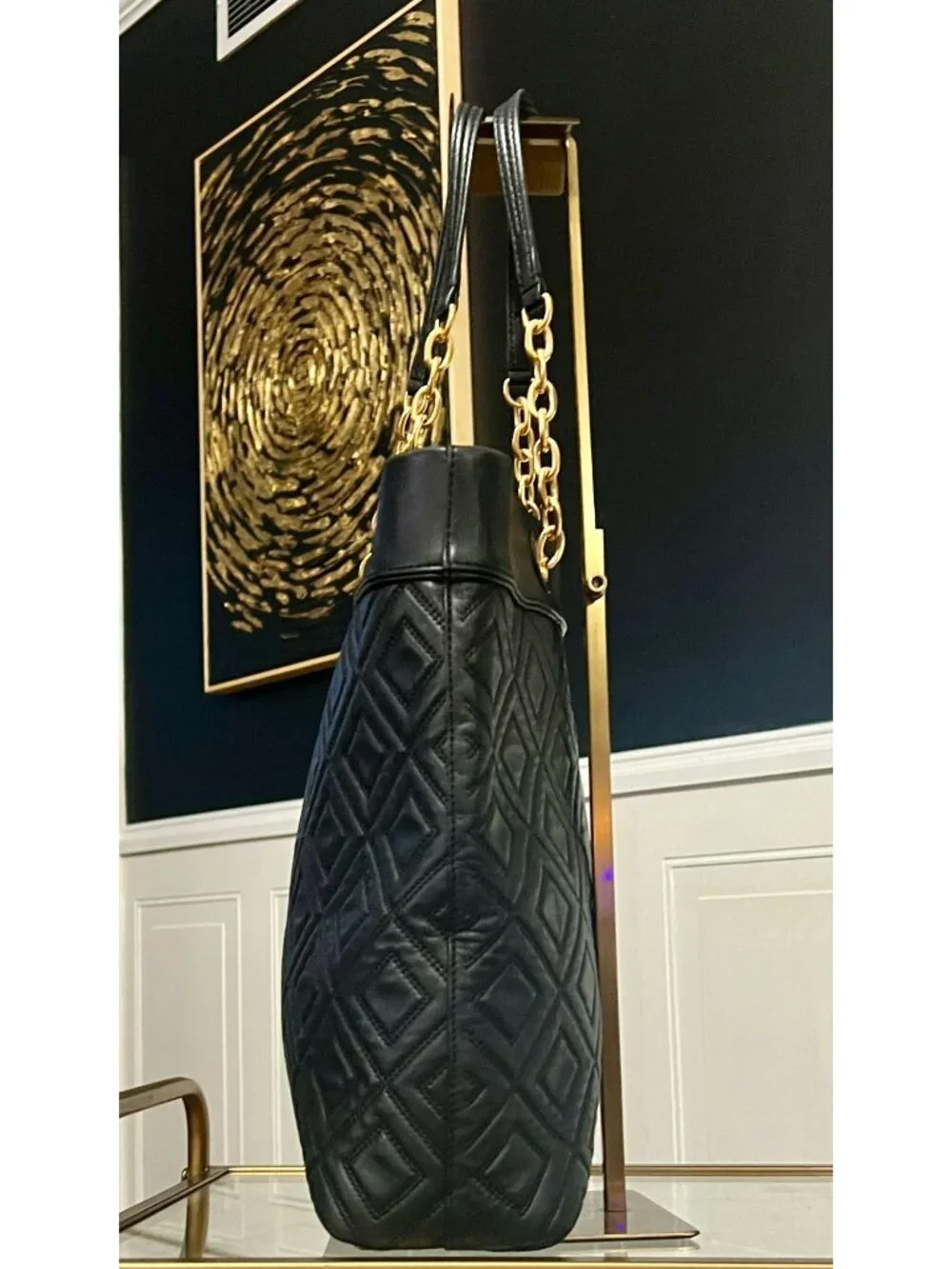 Tory Burch Black Quilted Leather Fleming Shoulder Bag